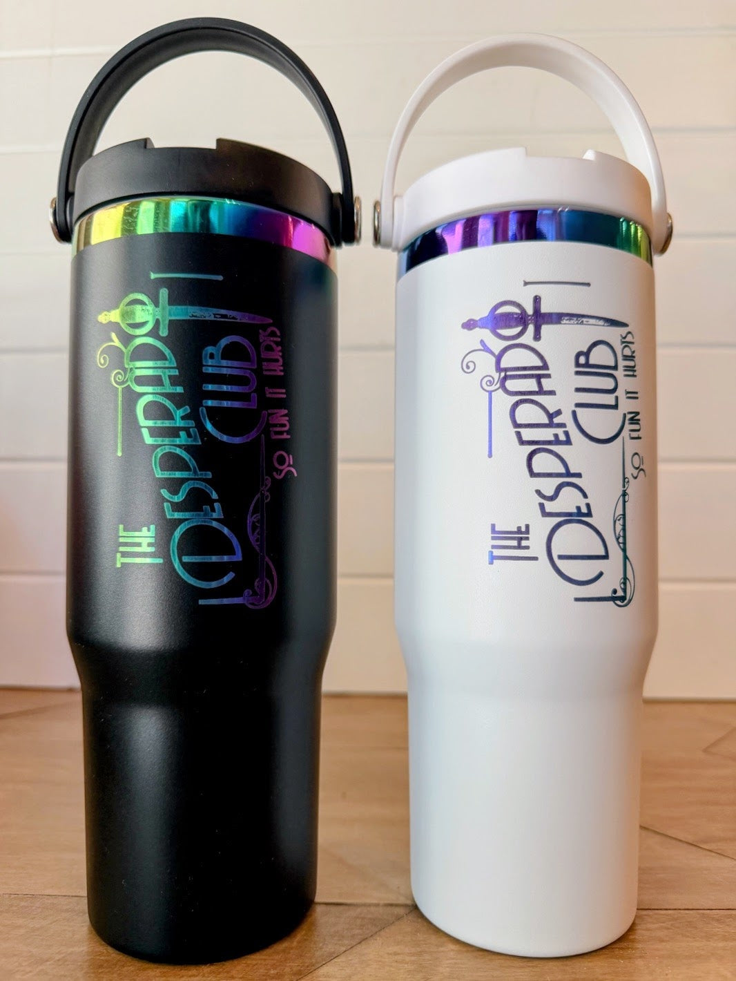 Laser-engraved tumblers and flasks