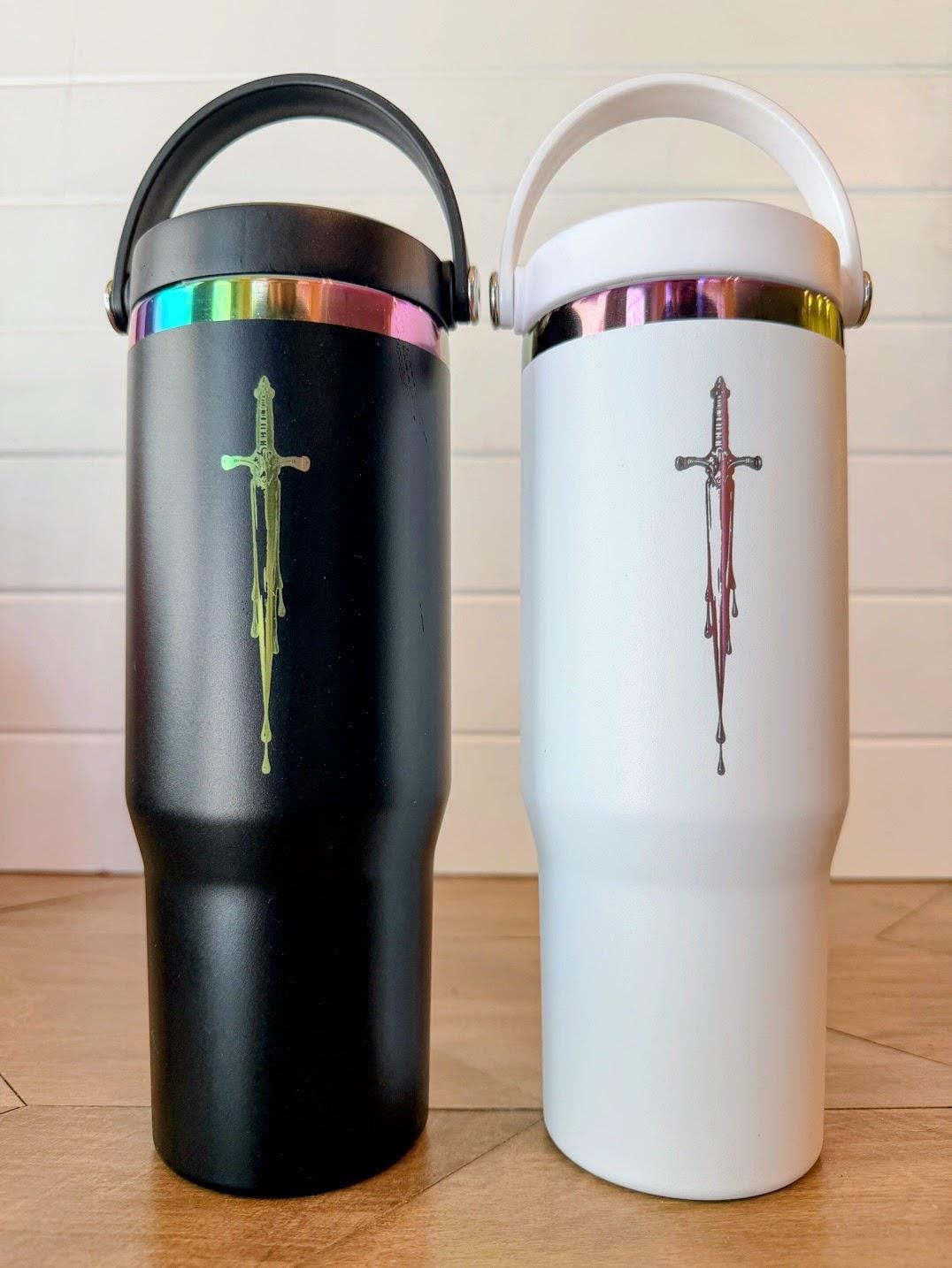 Dungeon Crawler Carl Tumbler | Desperado Club Dagger Design | 30oz Rainbow Engraved Cup | Black or White