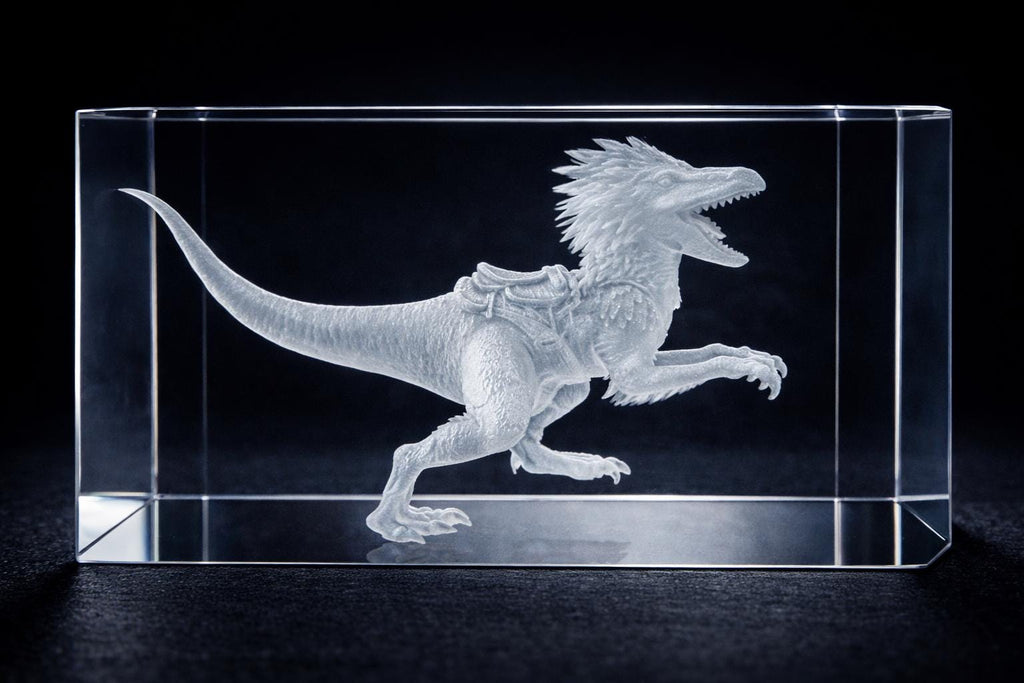 Mongo Glass Engraved Cube – 3D Internal Laser Engraving | Dungeon Crawler Carl Raptor Collectible | Nerdy Display Gift