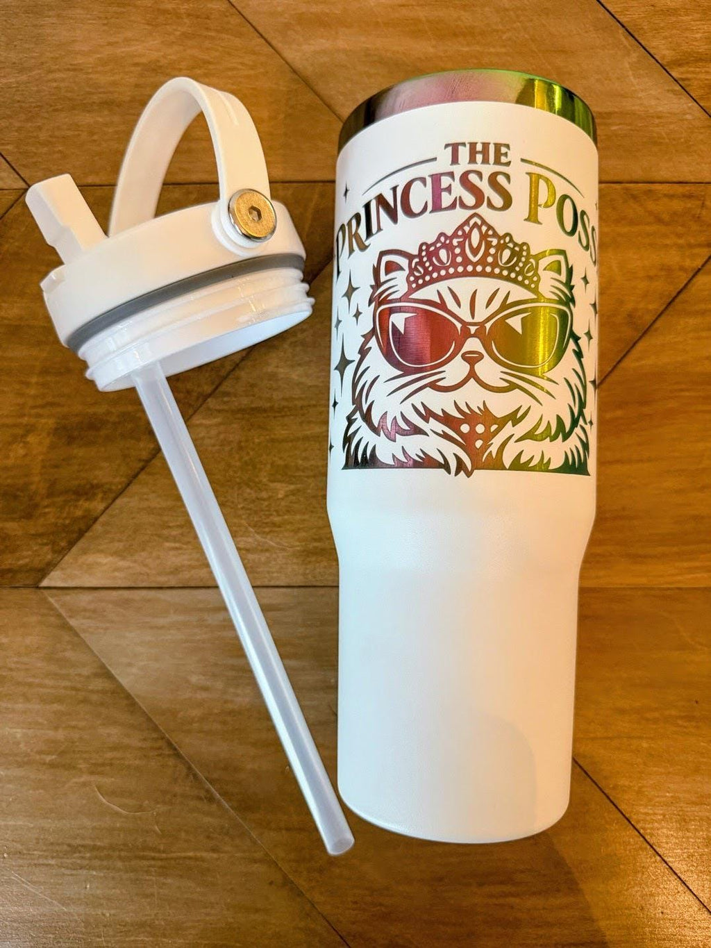 Princess Posse Tumbler | Dungeon Crawler Carl Princess Donut | 30oz Rainbow Engraved Cup | Black White Stainless Steel
