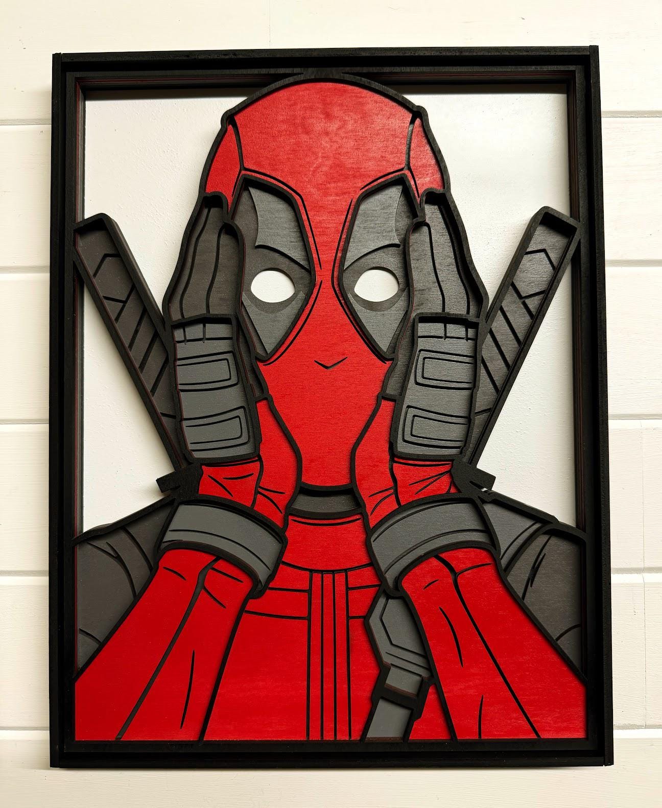 Deadpool “Oh No Anyway” Layered Wood Wall Art | 3D Laser Cut Marvel Decor | Funny Meme Superhero Sign | Handmade Comic Wall Hanging