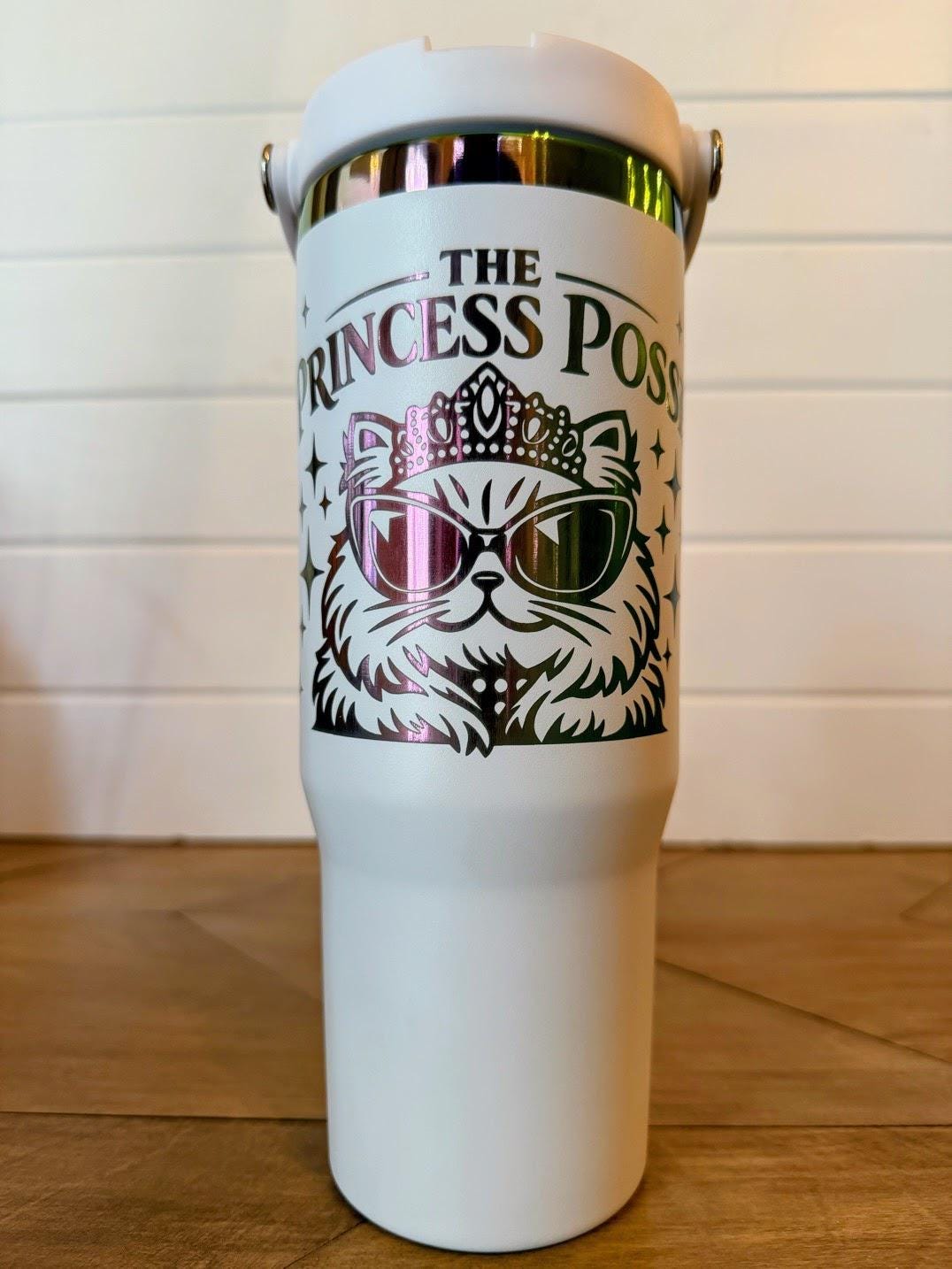 Princess Posse Tumbler | Dungeon Crawler Carl Princess Donut | 30oz Rainbow Engraved Cup | Black White Stainless Steel