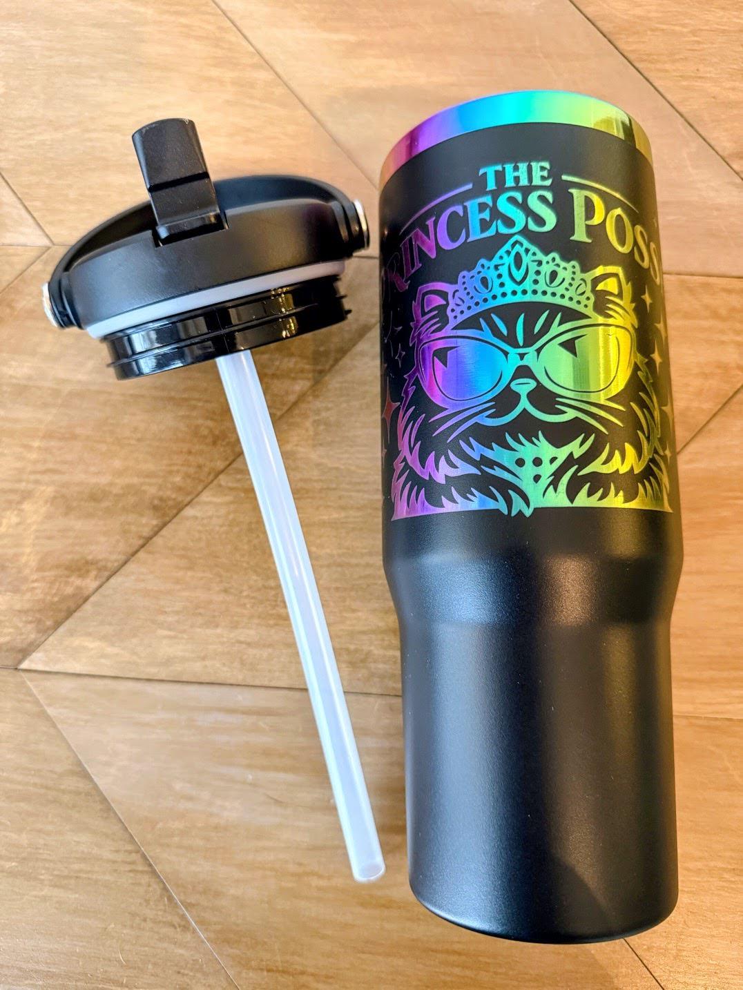 Princess Posse Tumbler | Dungeon Crawler Carl Princess Donut | 30oz Rainbow Engraved Cup | Black White Stainless Steel
