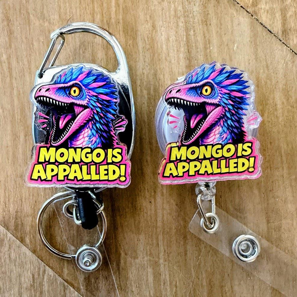 Dungeon Crawler Carl Inspired Badge Reel | Nurse ID Holder | Princess Donut, Mongo Is Appalled, Desperado Club | Retractable Badge Clip