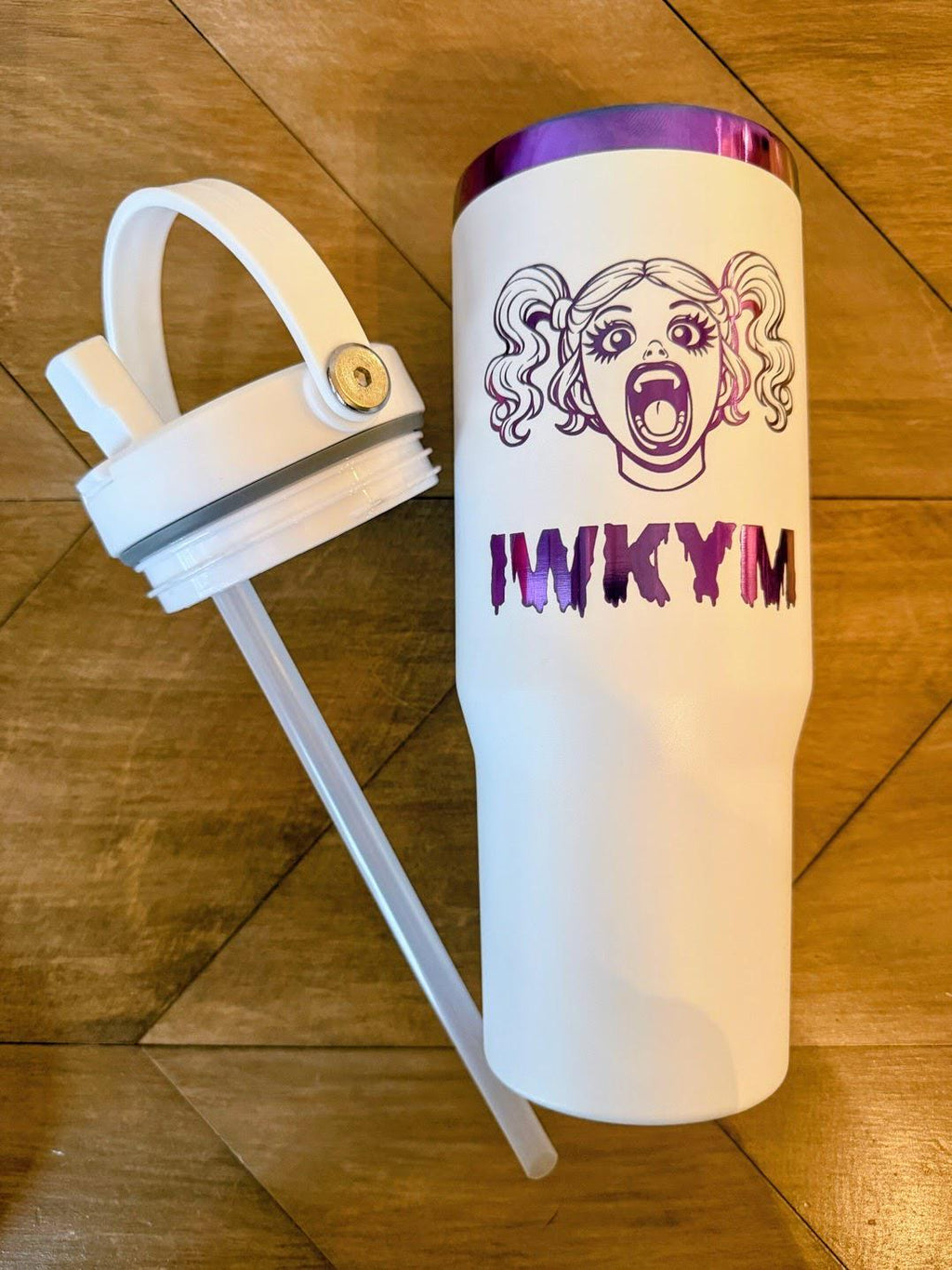 Dungeon Crawler Carl Samantha Tumbler | IWKYM Yoo Hoo Cup | 30oz Engraved Rainbow Stainless Steel | Black or White | Nerdy Gift