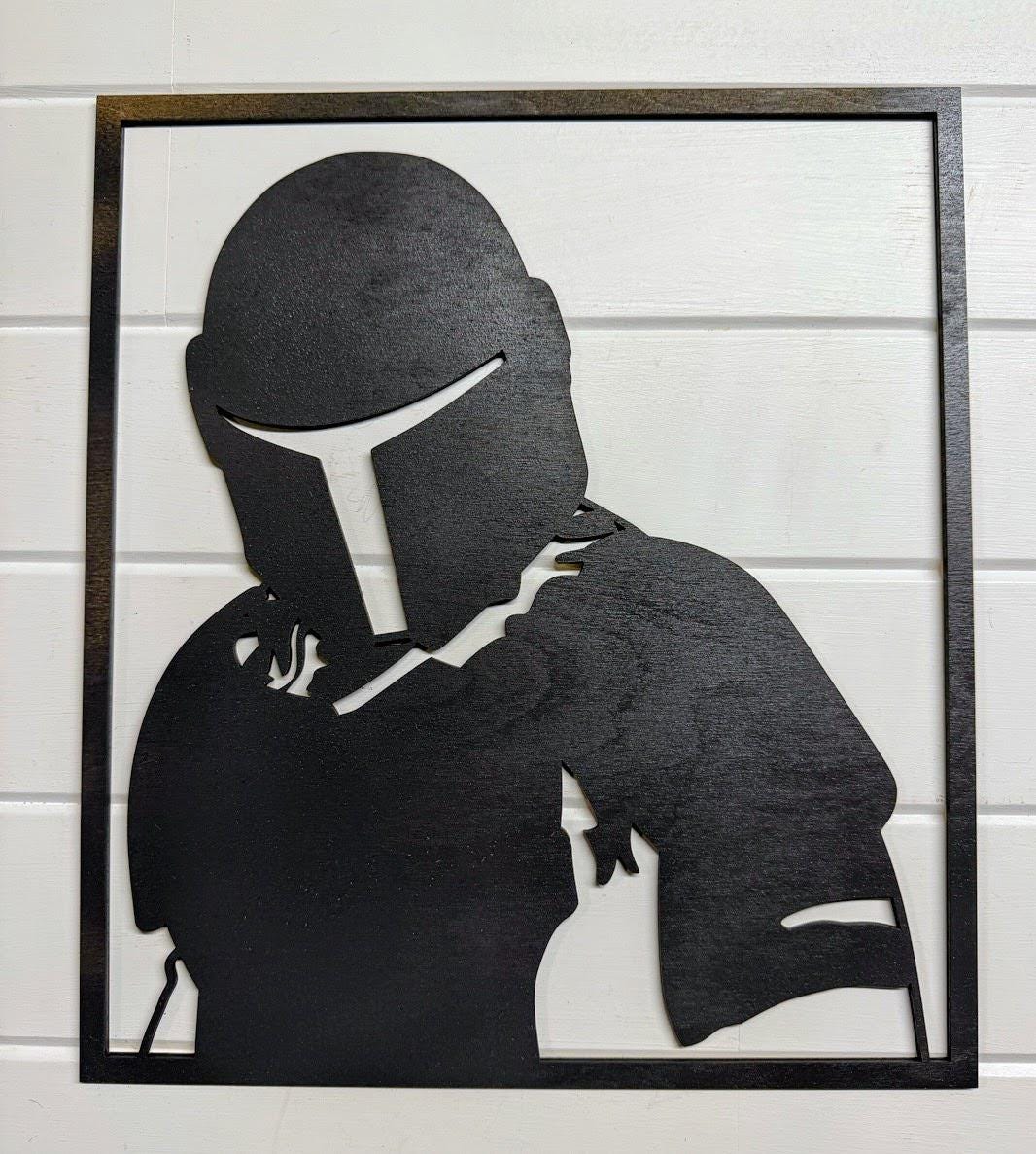 Mandalorian Layered Wood Wall Art | 3D Star Wars Inspired Decor | Hand Painted Laser Cut Framed Sign | Beskar Helmet Fan Gift