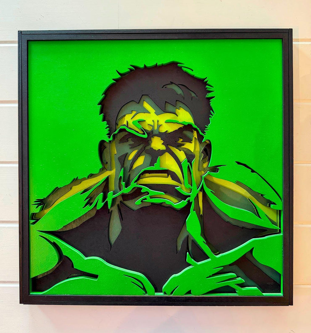 Incredible Hulk Layered Wood Wall Art | Marvel Inspired Decor | Hand Painted Laser Cut Sign | 3D Wood Art | Comic Book Wall Decor