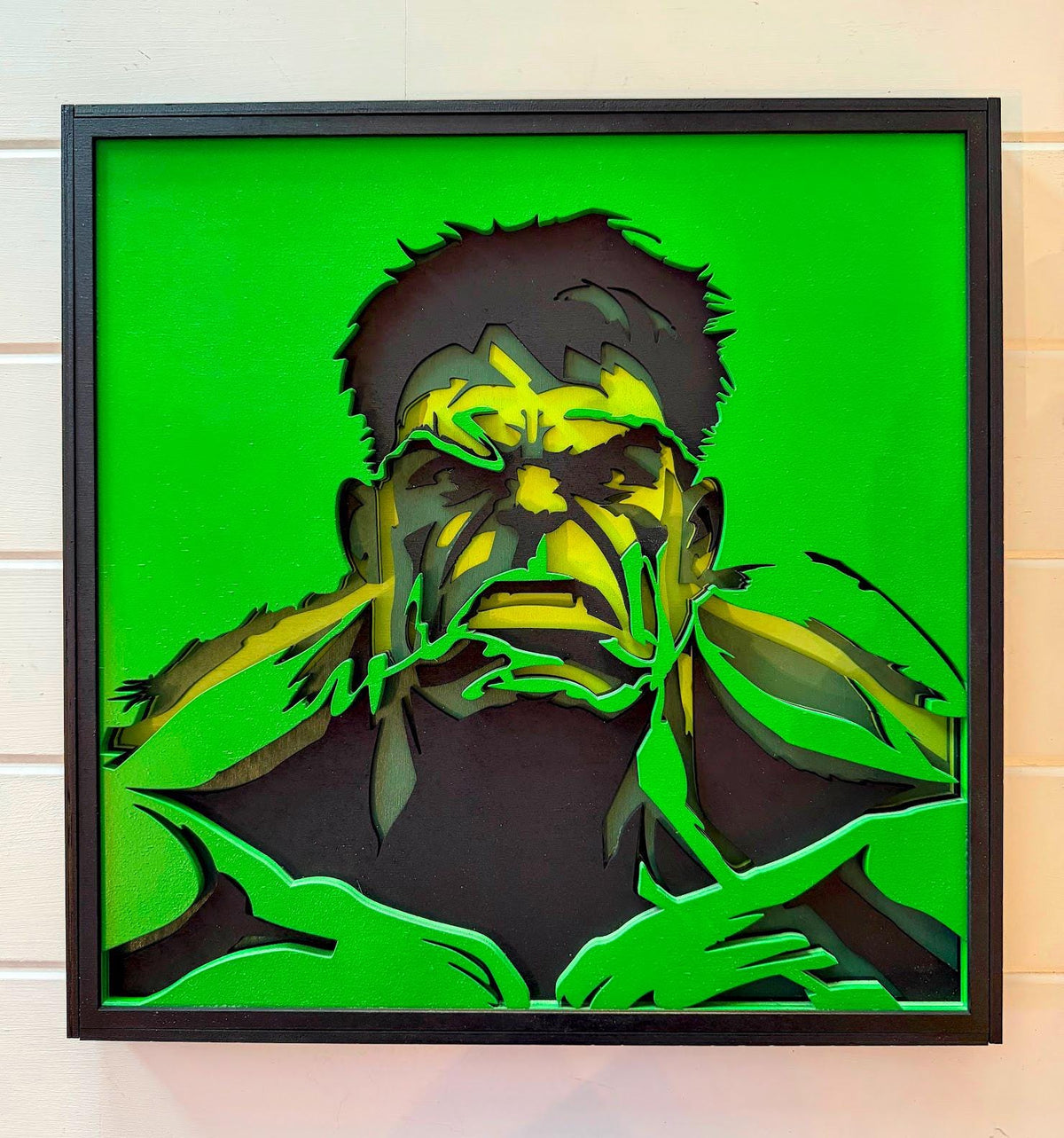 Incredible Hulk Layered Wood Wall Art | Marvel Inspired Decor | Hand Painted Laser Cut Sign | 3D Wood Art | Comic Book Wall Decor