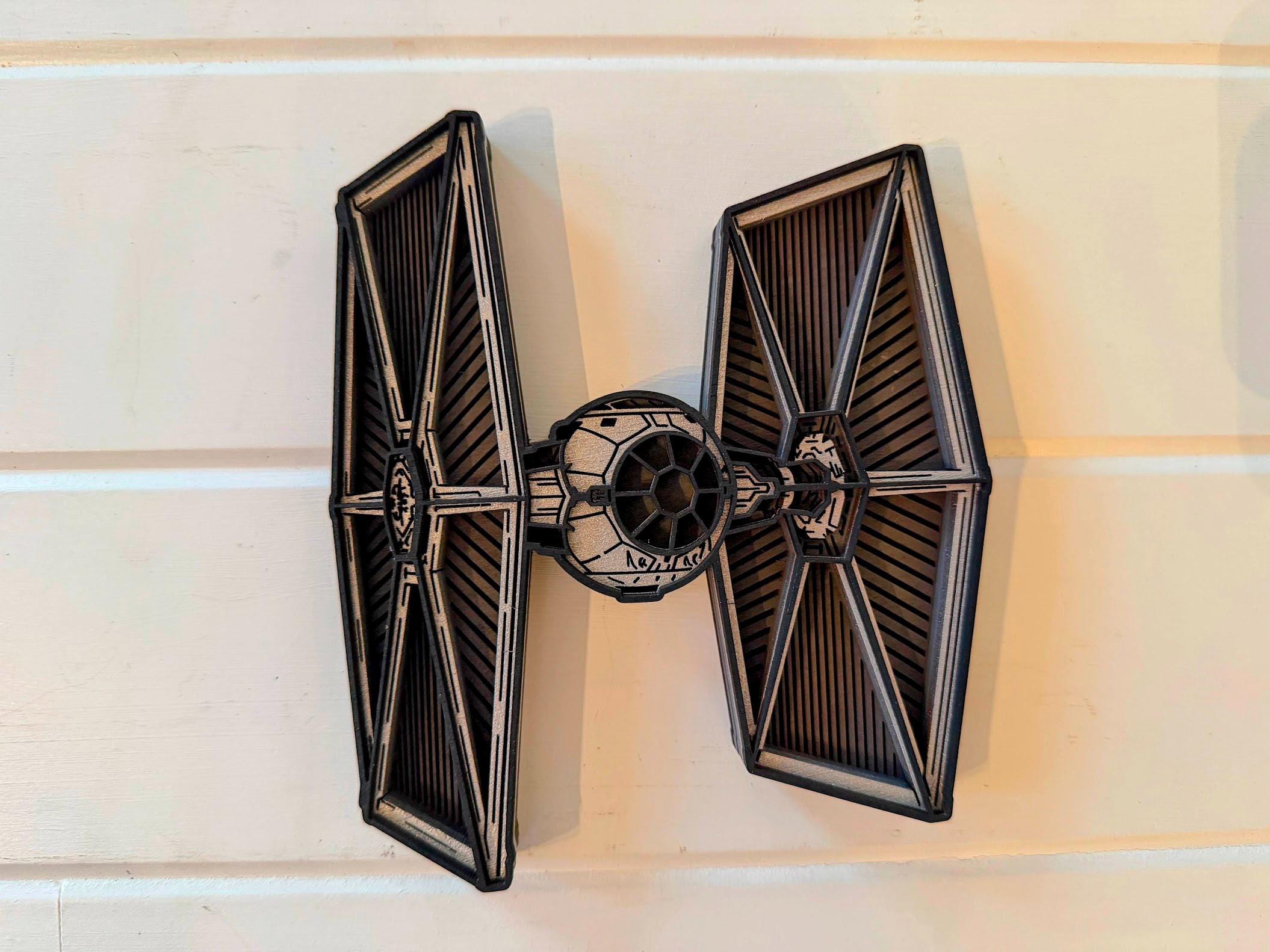 Star Wars Inspired X-Wing vs TIE Fighter Wall Art | Layered Wood Space Battle | Yavin Planet Scene | Laser Cut Sci-Fi Decor