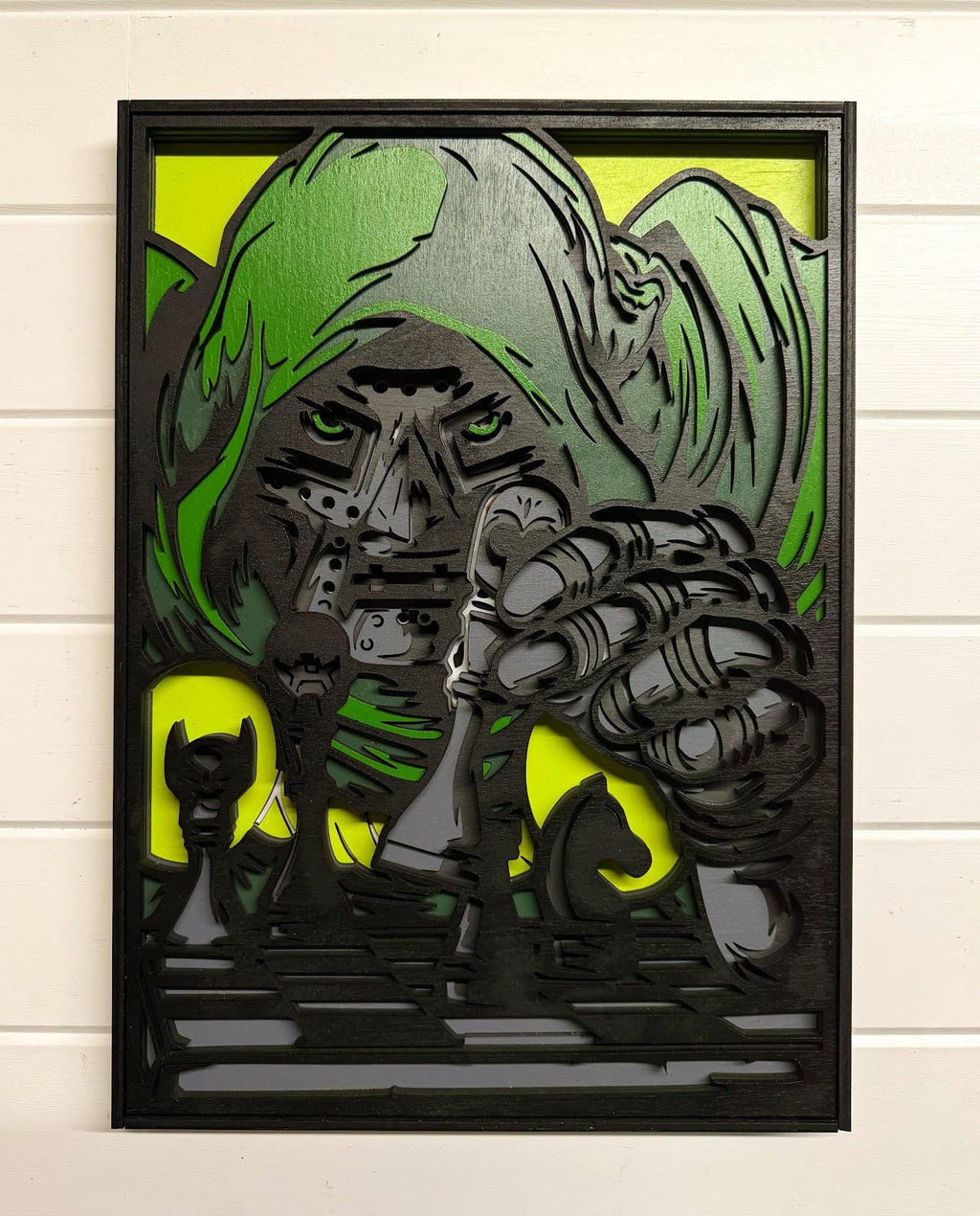 Dr Doom Layered Wood Wall Art | Marvel Inspired Decor | 3D Laser Cut Framed Sign | Supervillain Wall Art | Nerd Room Decor