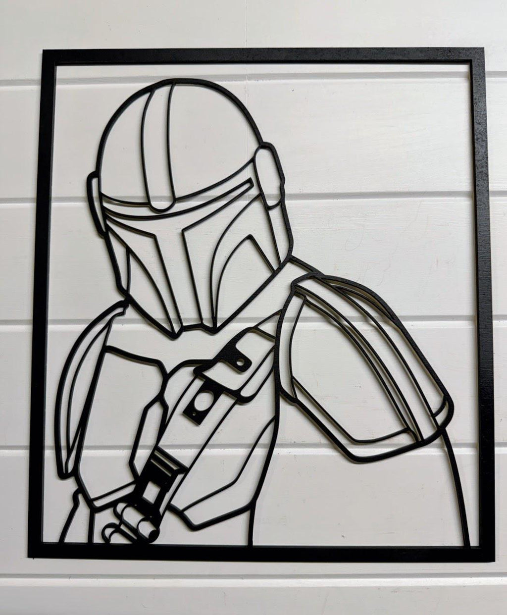 Mandalorian Layered Wood Wall Art | 3D Star Wars Inspired Decor | Hand Painted Laser Cut Framed Sign | Beskar Helmet Fan Gift