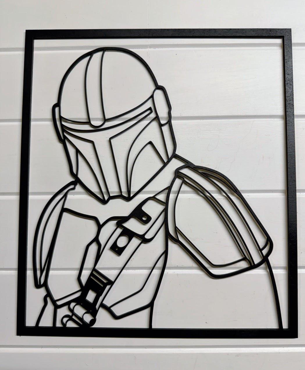 Mandalorian Layered Wood Wall Art | 3D Star Wars Inspired Decor | Hand Painted Laser Cut Framed Sign | Beskar Helmet Fan Gift
