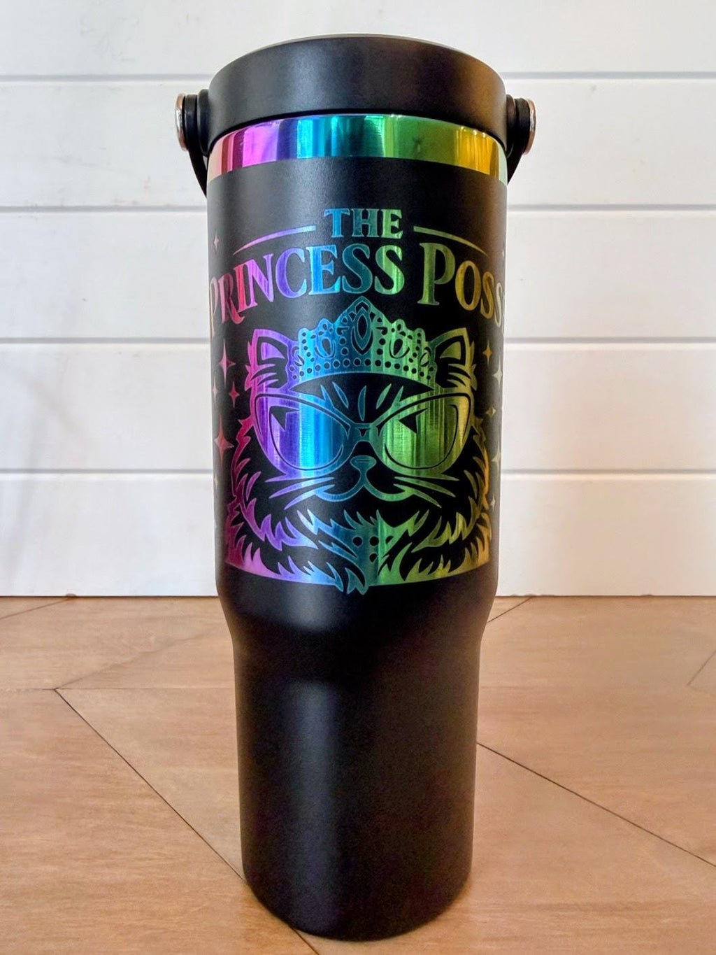 Princess Posse Tumbler | Dungeon Crawler Carl Princess Donut | 30oz Rainbow Engraved Cup | Black White Stainless Steel