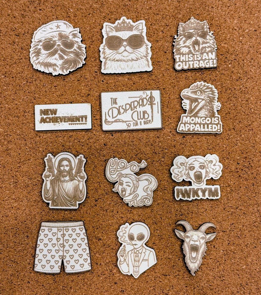 Dungeon Crawler Carl Pin Set – 12 Engraved Pins | Princess Donut, Mongo, Quasar, Desperado Club | Nerdy Gift | Laser Engraved Pins