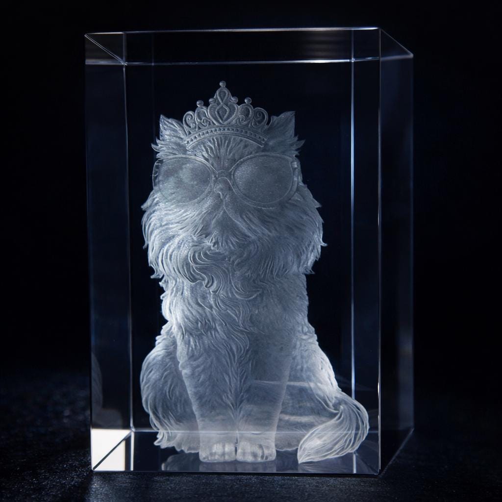 Princess Donut Glass Engraved Cube – 3D Internal Laser Engraving | Dungeon Crawler Carl Collectible | Cat Queen Gift