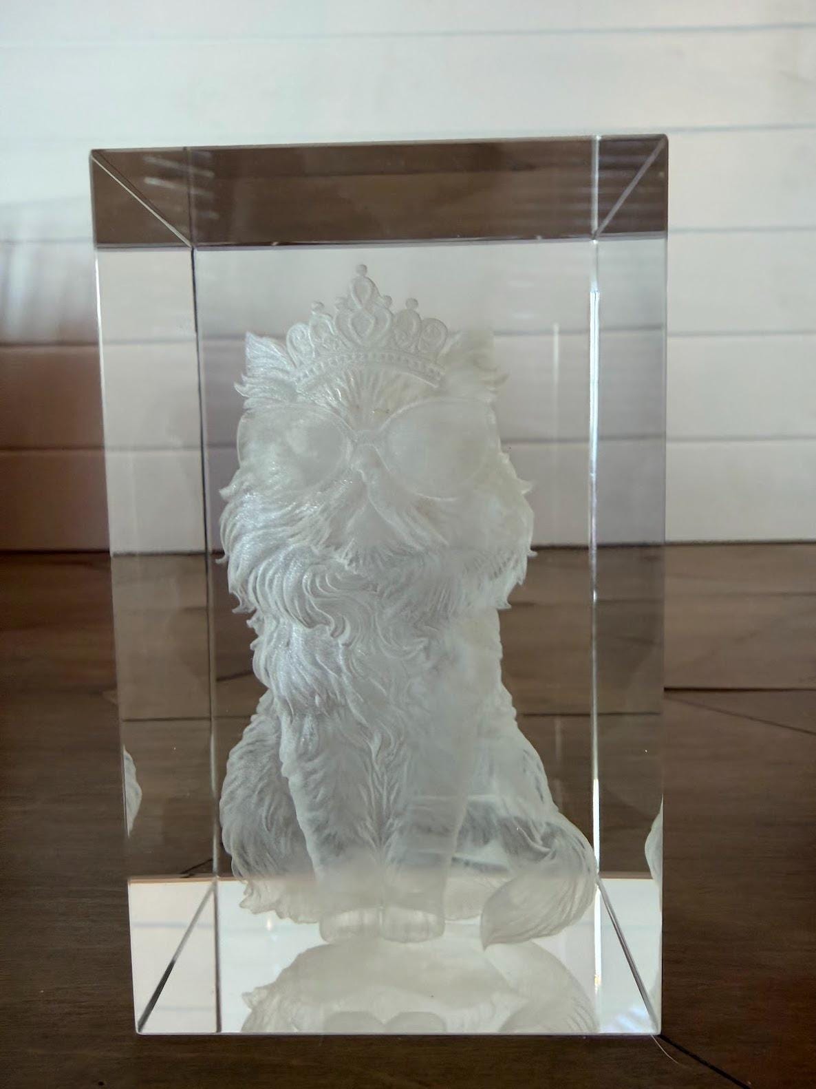 Princess Donut Glass Engraved Cube – 3D Internal Laser Engraving | Dungeon Crawler Carl Collectible | Cat Queen Gift