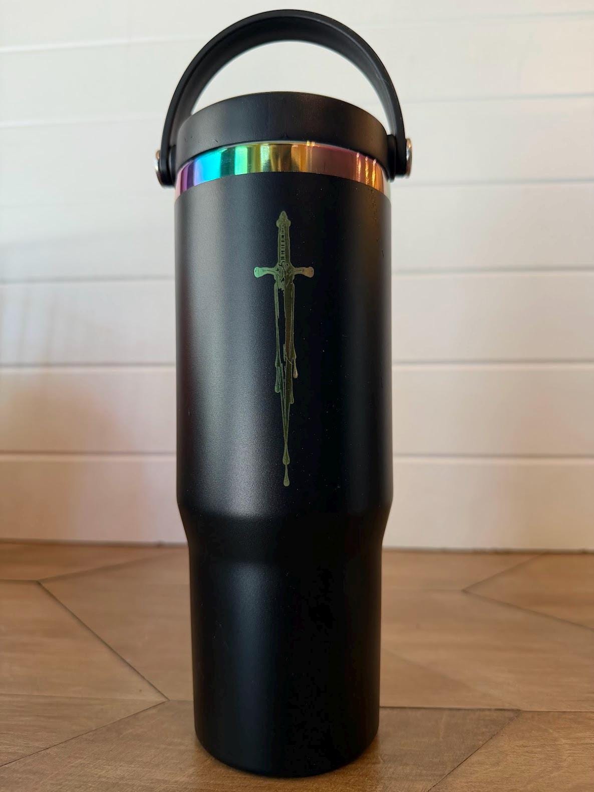 Dungeon Crawler Carl Tumbler | Desperado Club Dagger Design | 30oz Rainbow Engraved Cup | Black or White