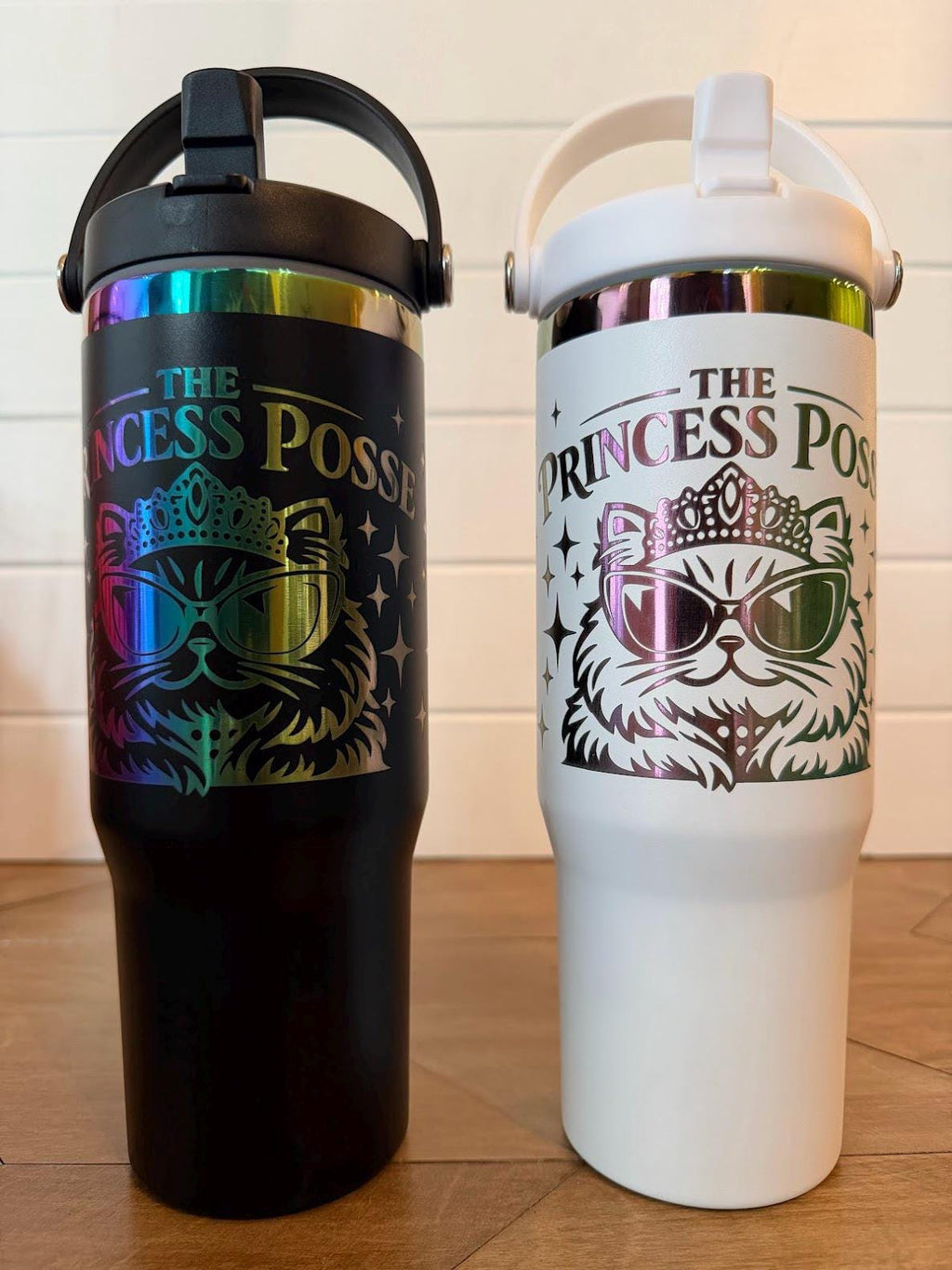Princess Posse Tumbler | Dungeon Crawler Carl Princess Donut | 30oz Rainbow Engraved Cup | Black White Stainless Steel