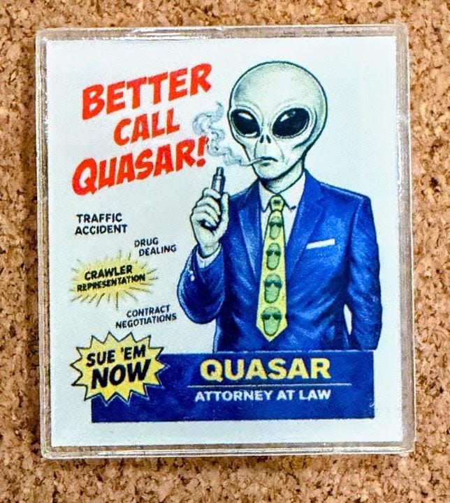 Dungeon Crawler Carl Quasar Gift Set – Alien Attorney Tumbler, Pin, Keychain