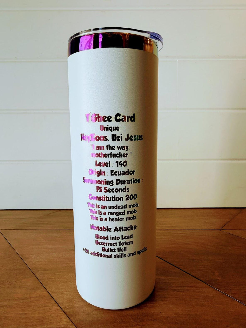 HeyZoos Gift Set – Uzi Jesus Tumbler, Pin, Keychain – Dungeon Crawler Carl Inspired