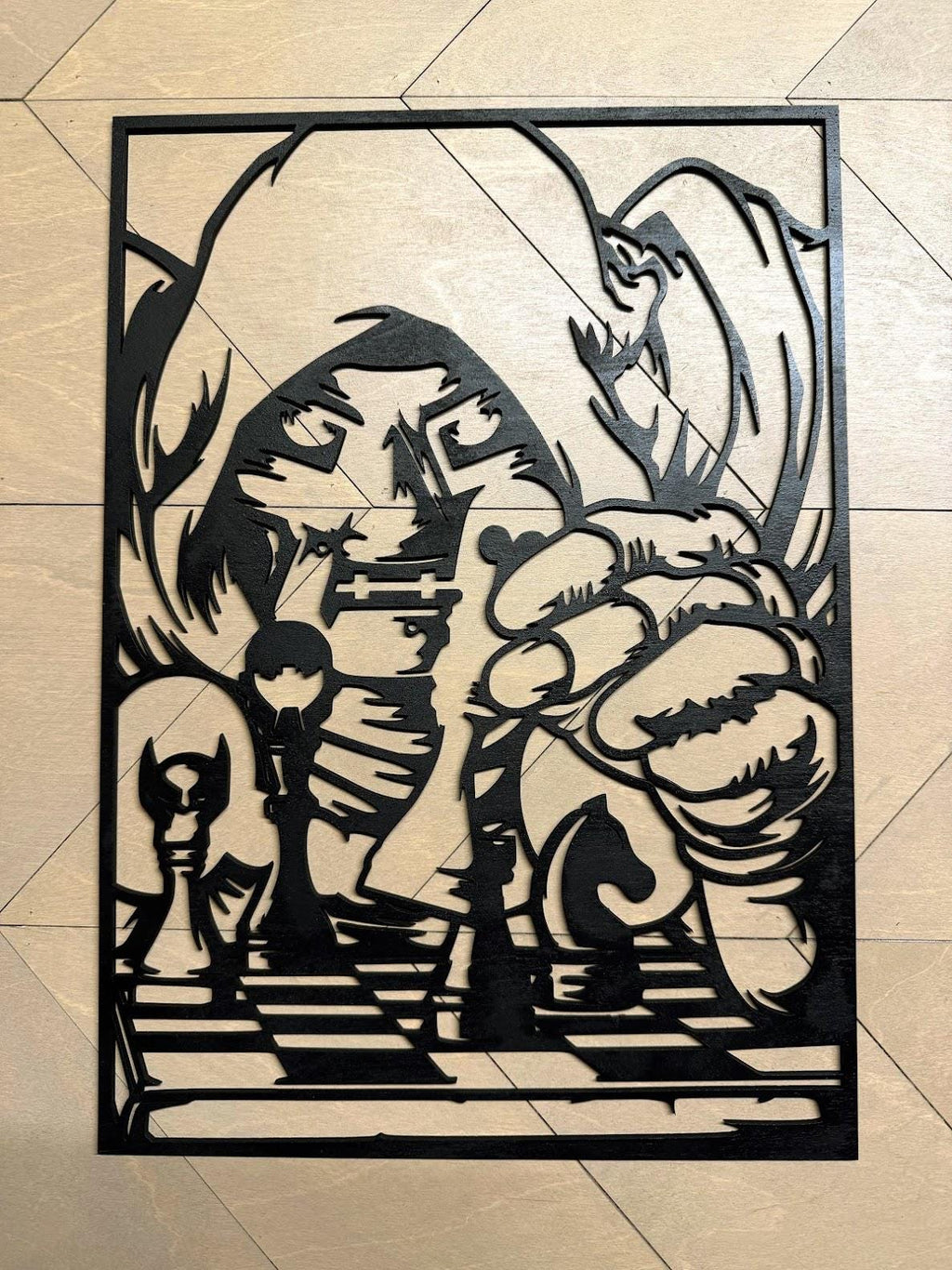 Dr Doom Layered Wood Wall Art | Marvel Inspired Decor | 3D Laser Cut Framed Sign | Supervillain Wall Art | Nerd Room Decor