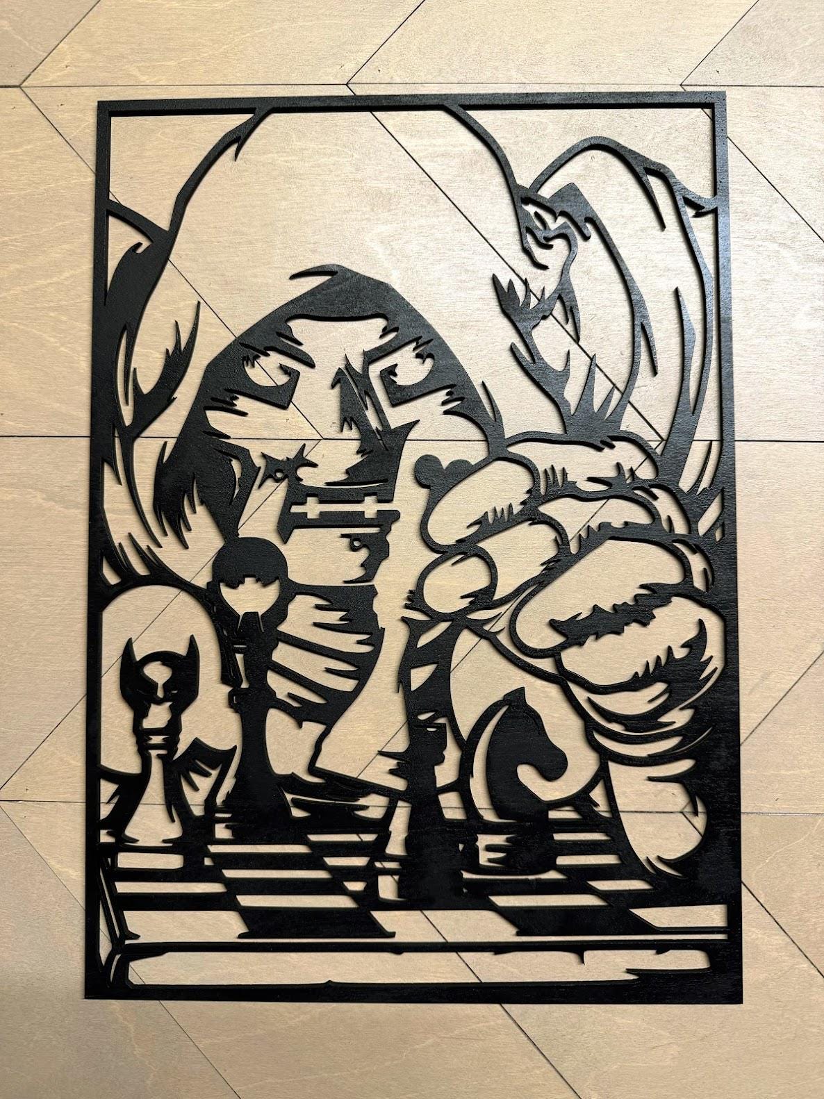 Dr Doom Layered Wood Wall Art | Marvel Inspired Decor | 3D Laser Cut Framed Sign | Supervillain Wall Art | Nerd Room Decor