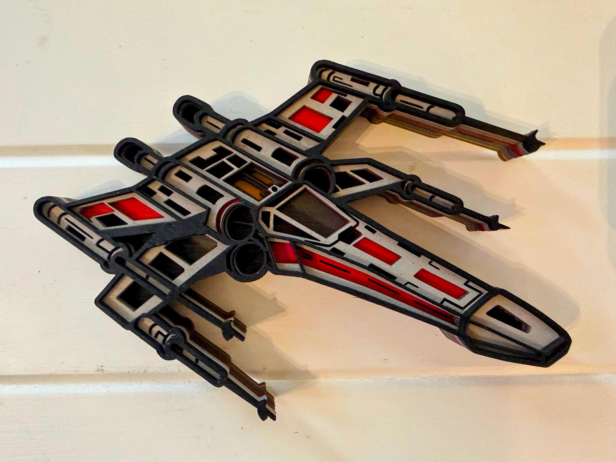 Star Wars Inspired X-Wing vs TIE Fighter Wall Art | Layered Wood Space Battle | Yavin Planet Scene | Laser Cut Sci-Fi Decor