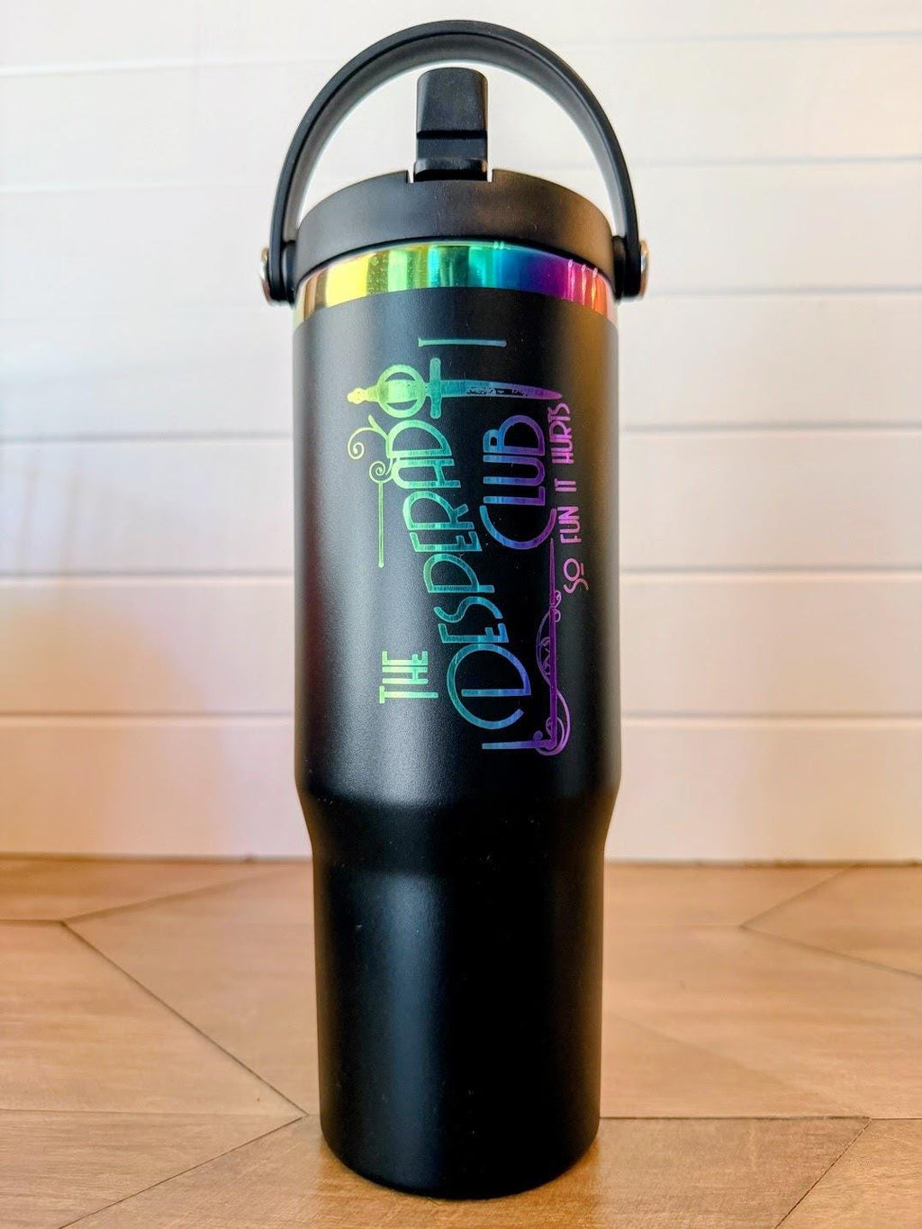 Dungeon Crawler Carl Tumbler | Desperado Club Dagger Design | 30oz Rainbow Engraved Cup | Black or White