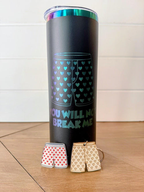 Carl's Heart Boxers Gift Set | Dungeon Crawler Carl Merch | You Will Not Break Me Tumbler, Acrylic Pin & Keychain | LitRPG Gift