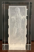 Han Solo in Carbonite Crystal Cube | Laser Engraved Star Wars Display | 3D Glass Block Collectible | Sci Fi Fan Gift Decor