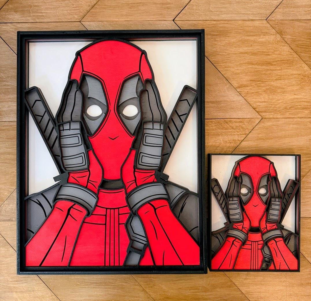 Deadpool “Oh No Anyway” Layered Wood Wall Art | 3D Laser Cut Marvel Decor | Funny Meme Superhero Sign | Handmade Comic Wall Hanging