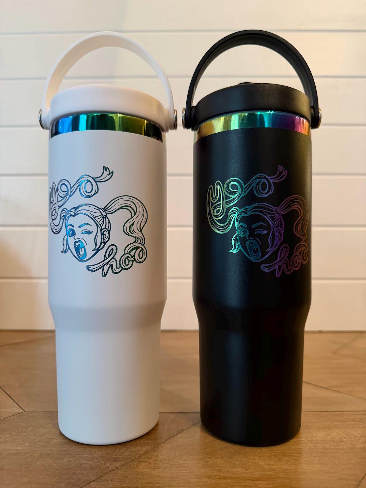 Dungeon Crawler Carl Samantha Tumbler | IWKYM Yoo Hoo Cup | 30oz Engraved Rainbow Stainless Steel | Black or White | Nerdy Gift