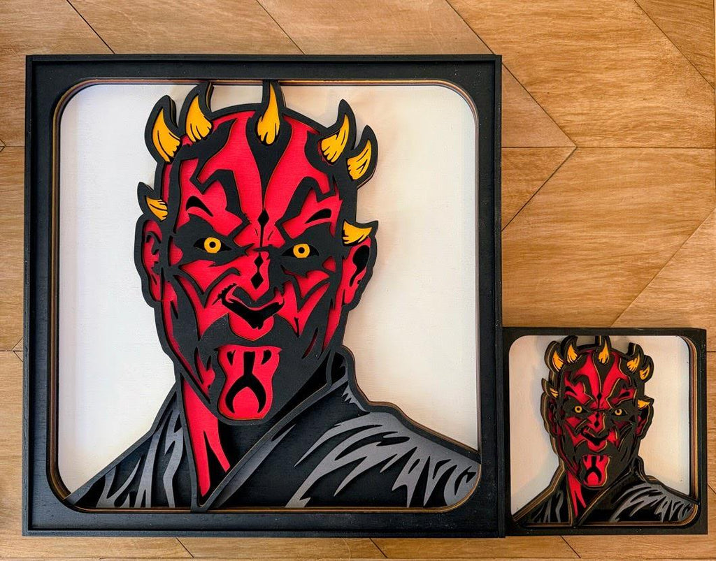 Darth Maul Layered Wood Wall Art | Star Wars Inspired Decor | 3D Laser Cut Framed Sign | Sith Wall Art | Nerd Room Decor
