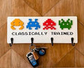 Space Invaders Key Holder | Retro Gamer Wall Decor | Classically Trained Key Rack | Layered Wood Key Organizer | Arcade Entryway Decor