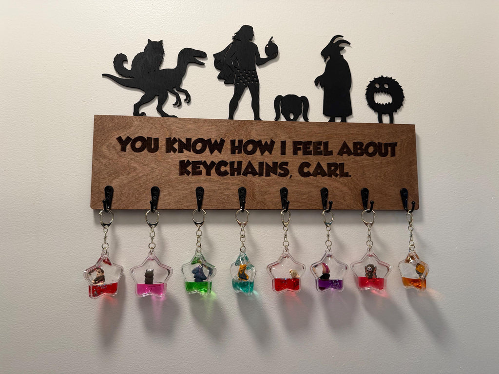 Dungeon Crawler Carl Inspired Tsunameez Keychain Display Holder | 8 Hook Collector Rack | Princess Donut | Mongo | Samantha | Nerd Room Decor