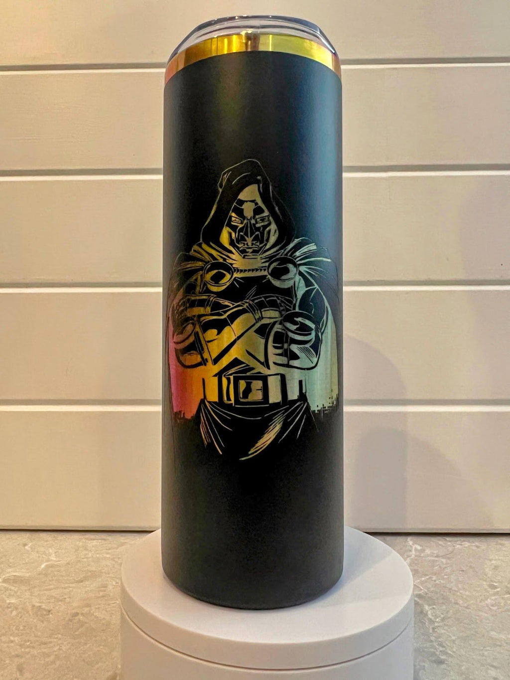 Doctor Doom Tumbler | 20oz or 30oz Rainbow Laser Engraved Cup | Victor Von Doom Marvel Villain Gift