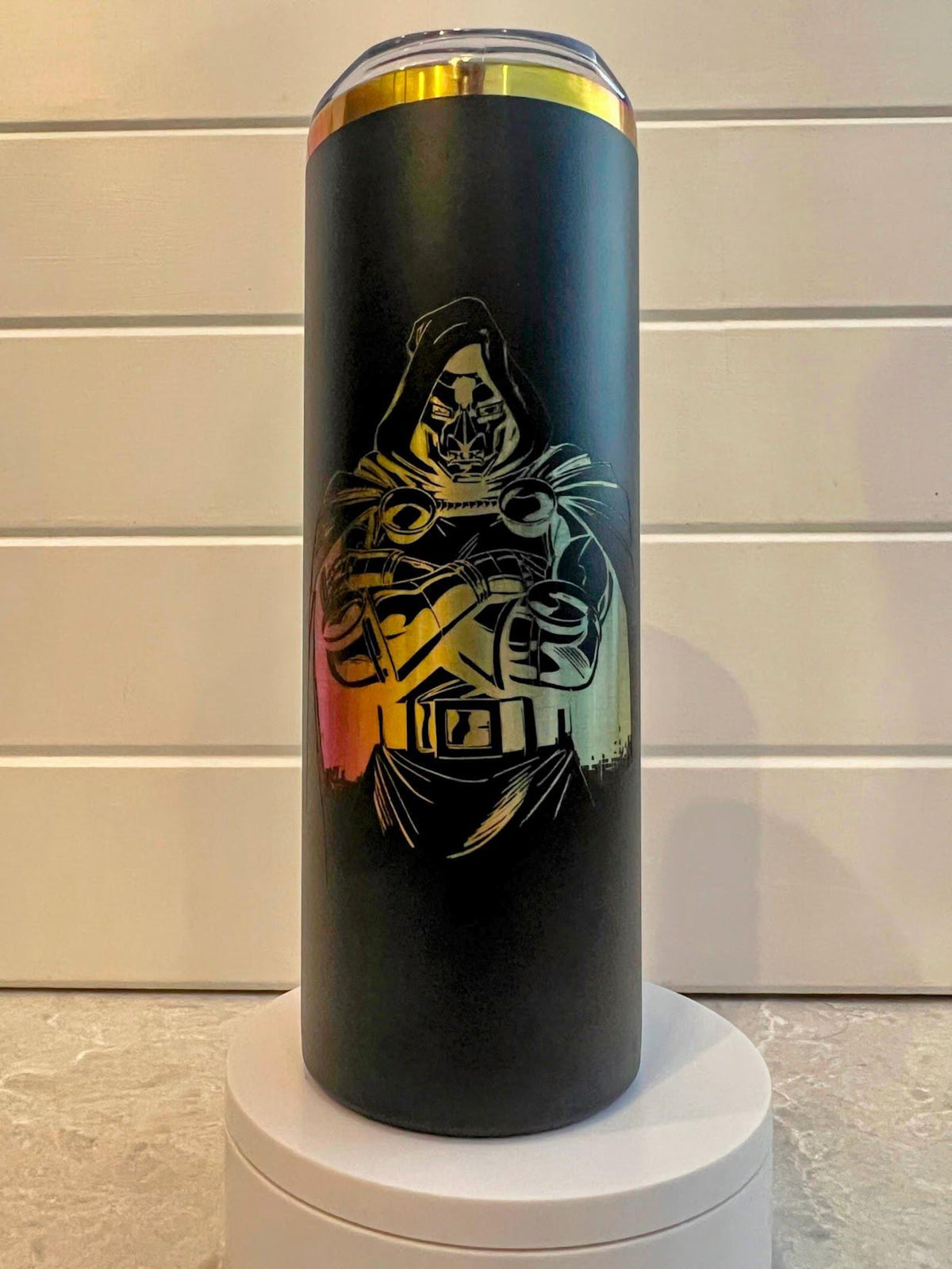 Doctor Doom Tumbler | 20oz or 30oz Rainbow Laser Engraved Cup | Victor Von Doom Marvel Villain Gift