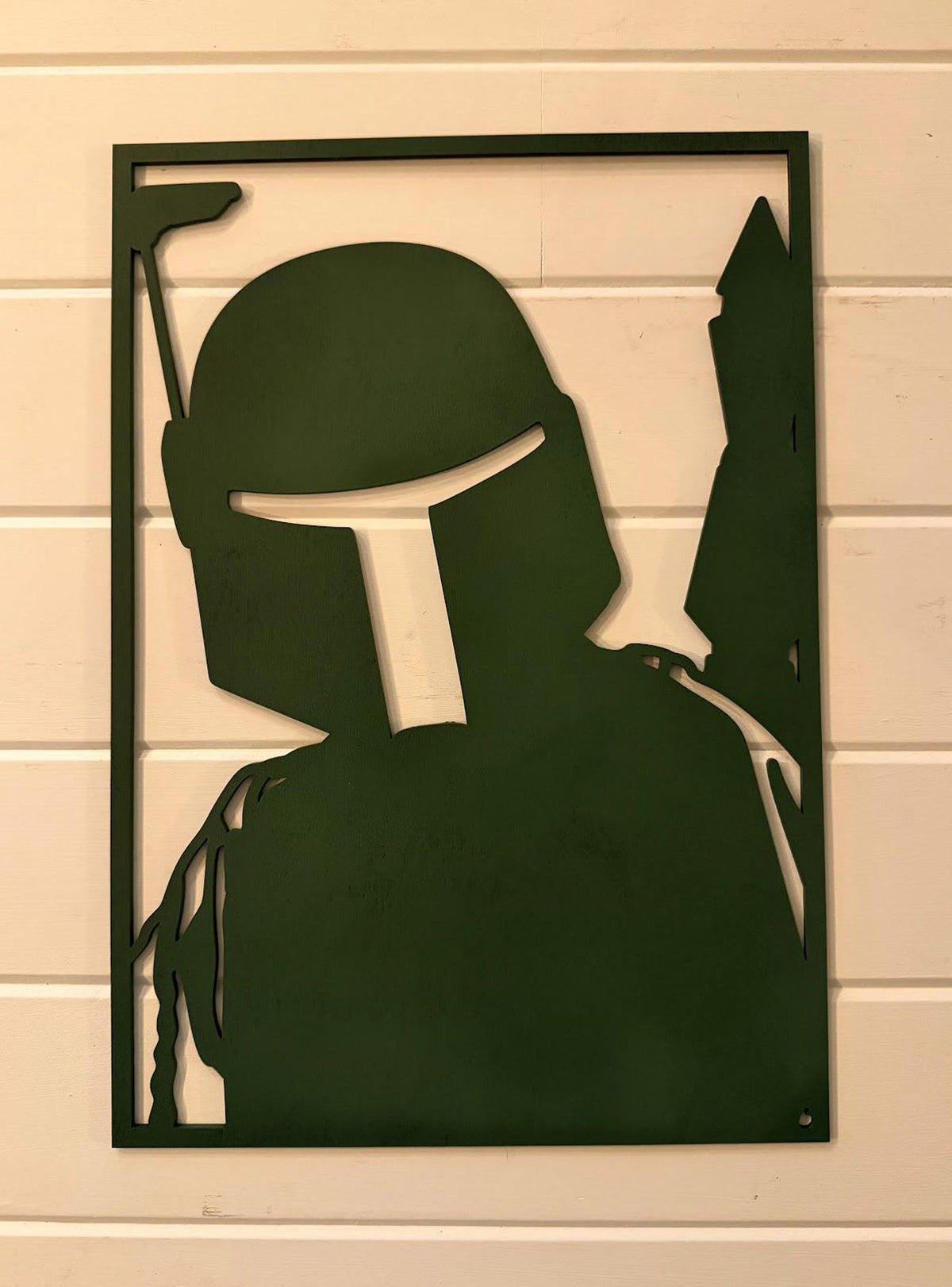 Boba Fett Layered Wood Wall Art | 3D Laser Cut Star Wars Decor | Mandalorian Bounty Hunter Sign | Handmade Sci-Fi Wall Hanging - Large