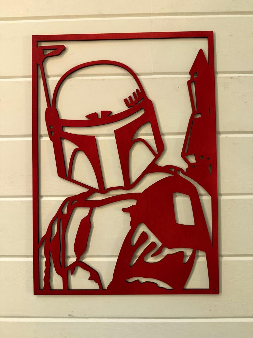 Boba Fett Layered Wood Wall Art | 3D Laser Cut Star Wars Decor | Mandalorian Bounty Hunter Sign | Handmade Sci-Fi Wall Hanging - Large
