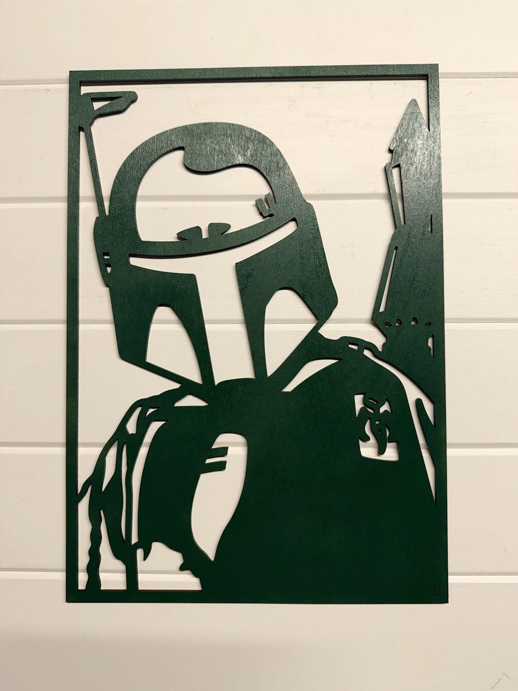 Boba Fett Layered Wood Wall Art | 3D Laser Cut Star Wars Decor | Mandalorian Bounty Hunter Sign | Handmade Sci-Fi Wall Hanging - Large