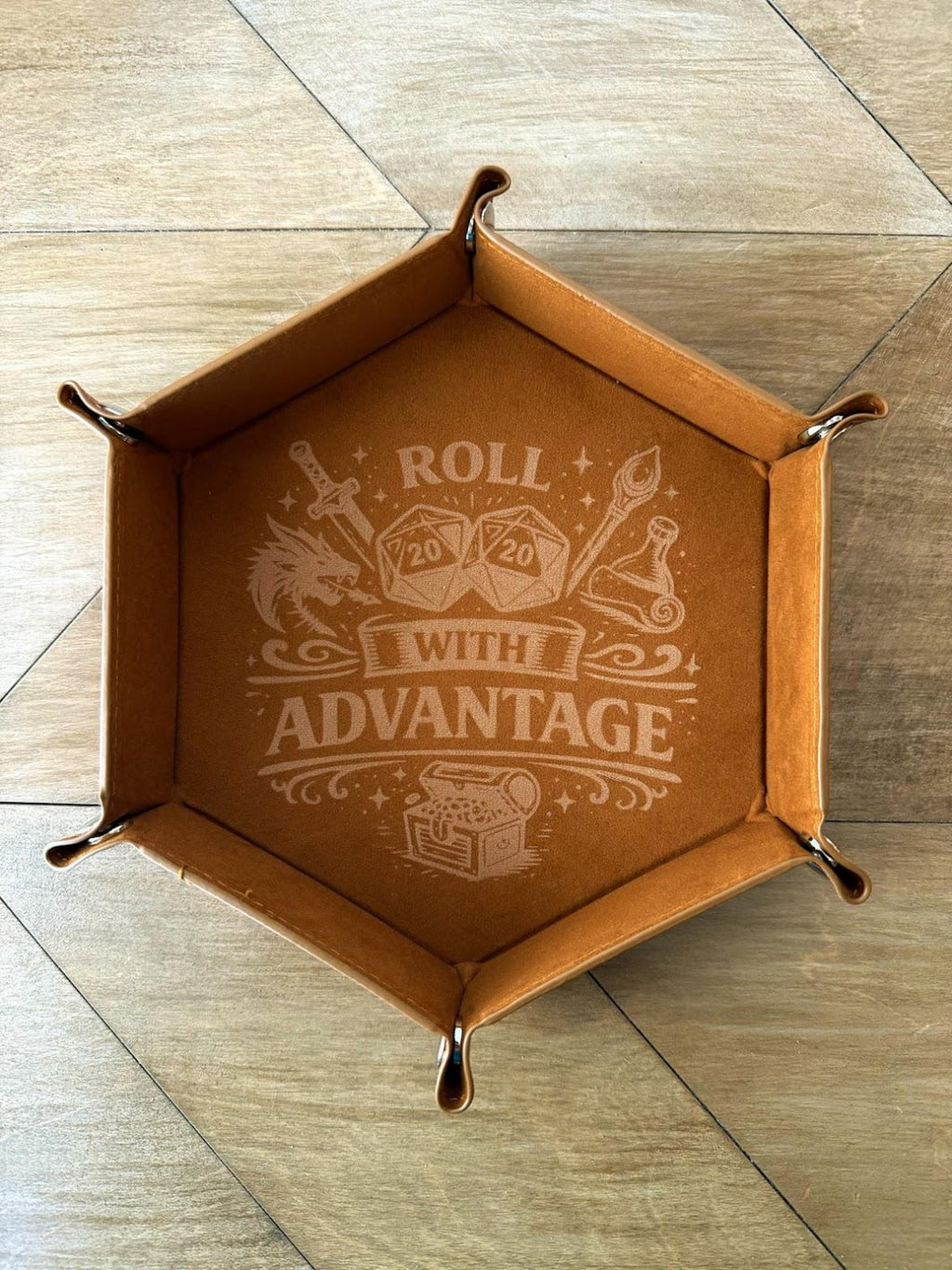 Collapsible Faux Leather Dice Tray | Laser Engraved RPG Rolling Tray (DND Gift)
