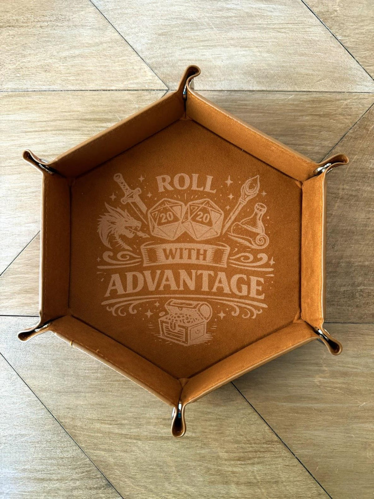 Collapsible Faux Leather Dice Tray | Laser Engraved RPG Rolling Tray (DND Gift)
