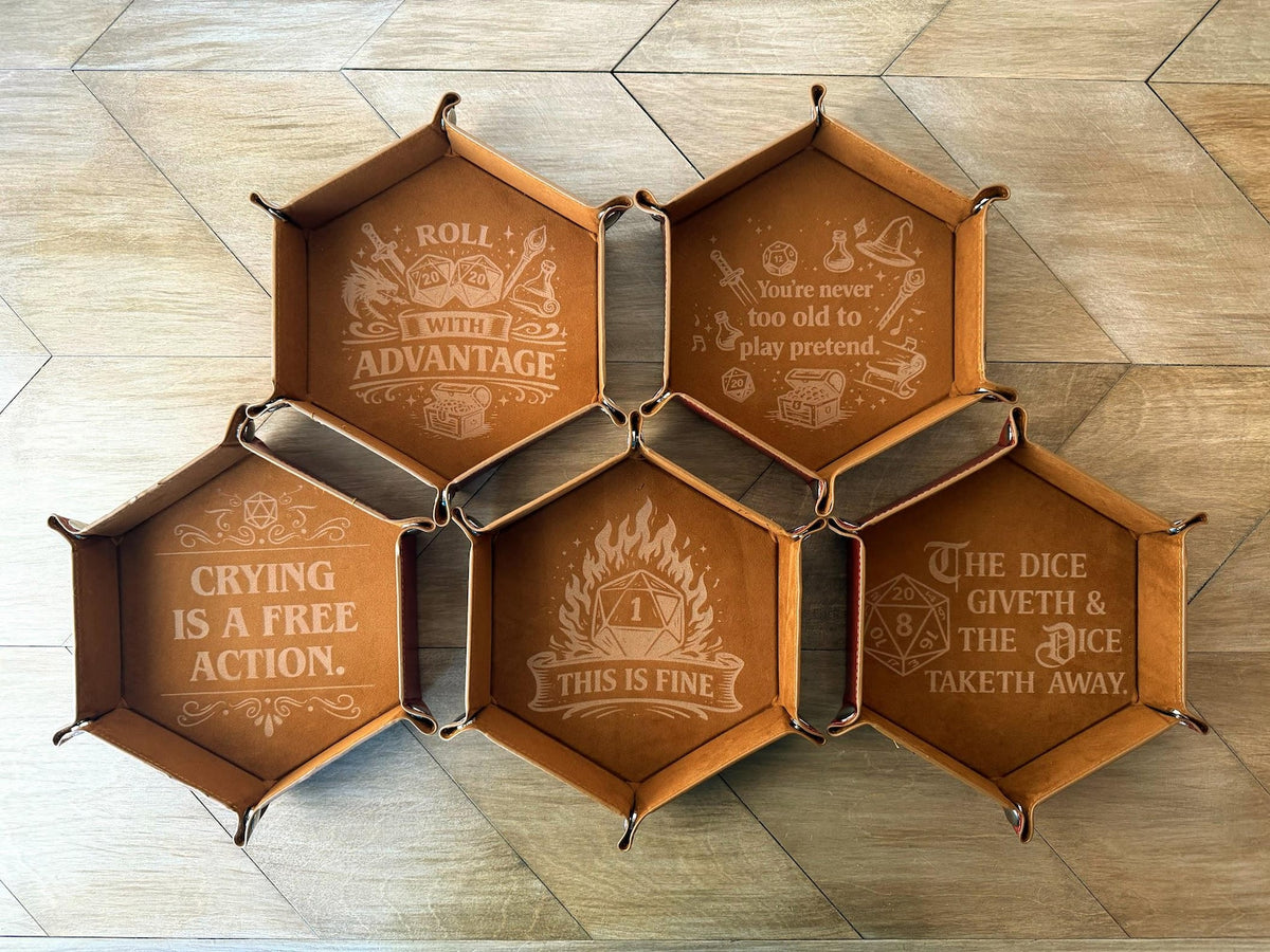 Collapsible Faux Leather Dice Tray | Laser Engraved RPG Rolling Tray (DND Gift)