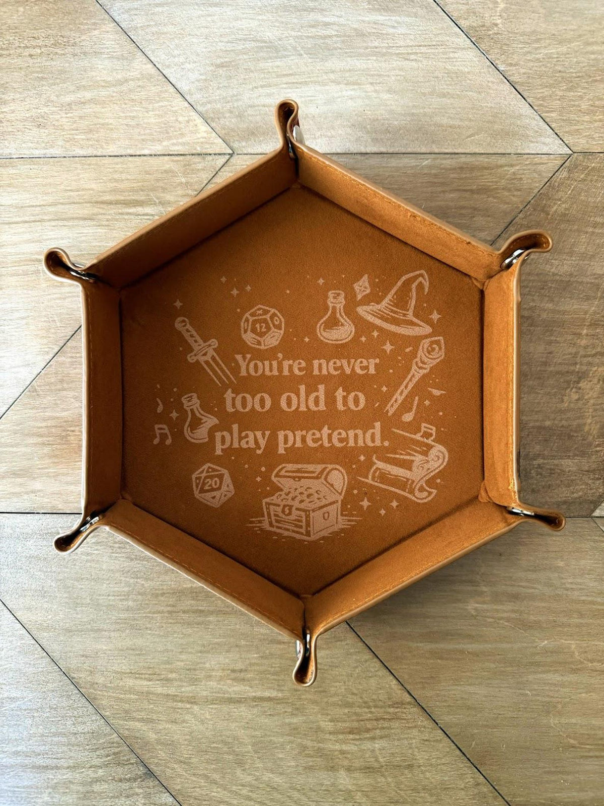 Collapsible Faux Leather Dice Tray | Laser Engraved RPG Rolling Tray (DND Gift)
