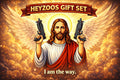 HeyZoos Gift Set – Uzi Jesus Tumbler, Pin, Keychain – Dungeon Crawler Carl Inspired