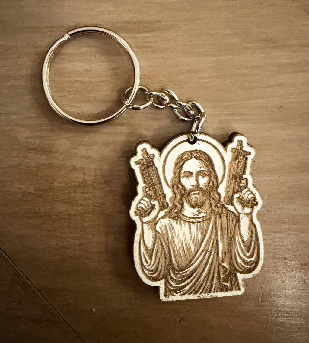 HeyZoos Gift Set – Uzi Jesus Tumbler, Pin, Keychain – Dungeon Crawler Carl Inspired