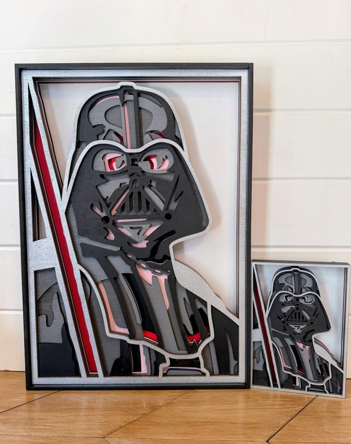 Darth Vader Layered Wood Wall Art | Star Wars Inspired Decor | 3D Laser Cut Framed Sign | Sith Wall Art | Nerd Room Decor