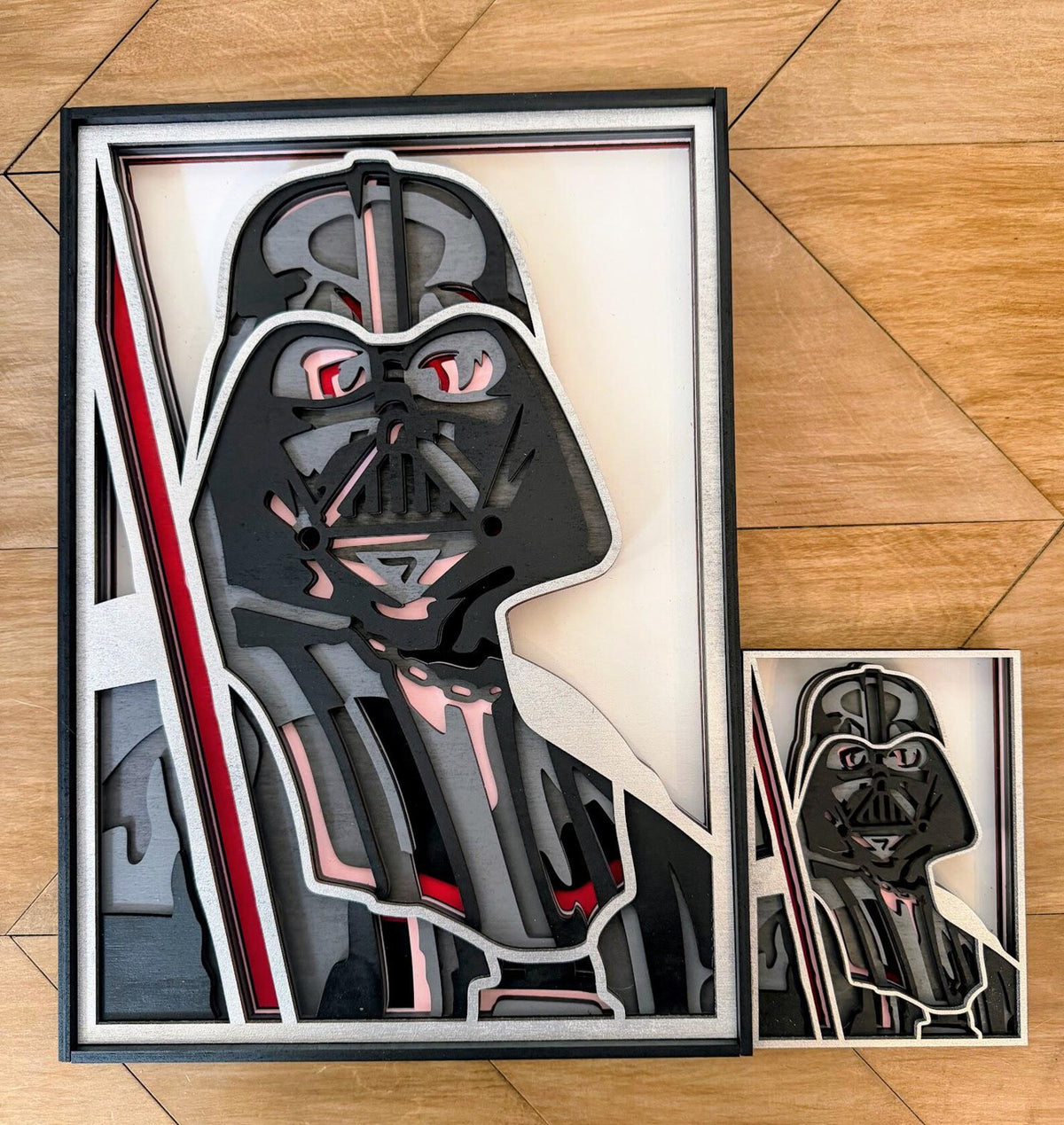 Darth Vader Layered Wood Wall Art | Star Wars Inspired Decor | 3D Laser Cut Framed Sign | Sith Wall Art | Nerd Room Decor
