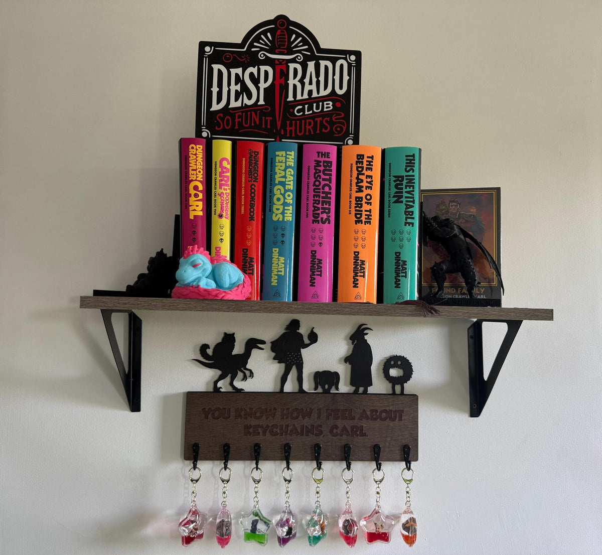 Dungeon Crawler Carl Inspired Tsunameez Keychain Display Holder | 8 Hook Collector Rack | Princess Donut | Mongo | Samantha | Nerd Room Decor