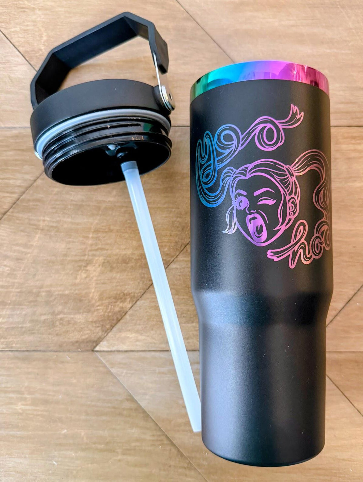 Samantha "IWKYM / Yoo Hoo" Tumbler | Dungeon Crawler Carl | 20oz or 30oz Rainbow Engraved Cup | Black or White